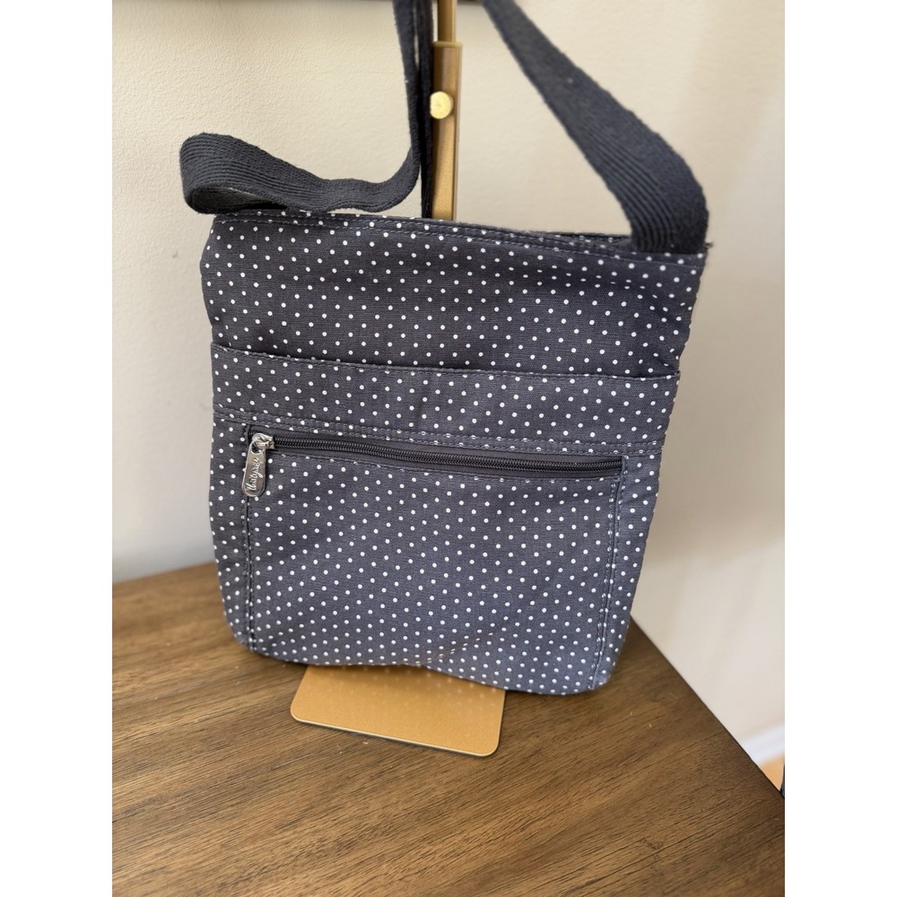 Thirty-One Crossbody Organizer Bag Brown White Polka Dot Teal Lining